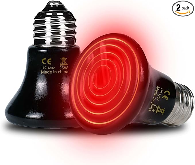 25W Reptile Heat Lamp(2-Pack) Ceramic Heat Emitter- Non-Light Emitting, 24/7 Safe Heating for Terrariums, Brooders & Incubators-Turtle Lizard Bearded Dragon Snake Small Pets E26