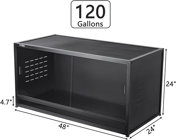 PVC Reptile Enclosure 48"x24"x24" Space Efficient Reptile Terrarium 120 Gallon Large Tank for Bearded Dragon Lizard Snake, Wide Breeding Vivarium Area with Sliding Glass Doors Combination Lock