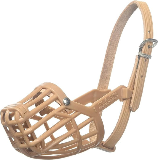 Leather Brothers Italian Basket Dog Muzzle, Adjustable Secure Fit, Comfortable Design, Training and Safety, Averts Biting, Prevents Chewing and Scavenging, Perfect for Grooming - Tan, Size 4