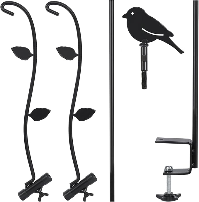 FEED GARDEN Deck Bird Feeder Pole, 42 Inches, Multiple Hooks, Adjustable, Detachable, Heavy Duty Steel, Stable, Black, BirdFeeders Porch for Deck Kit for Outside Bird Feeders and Plant Hangers