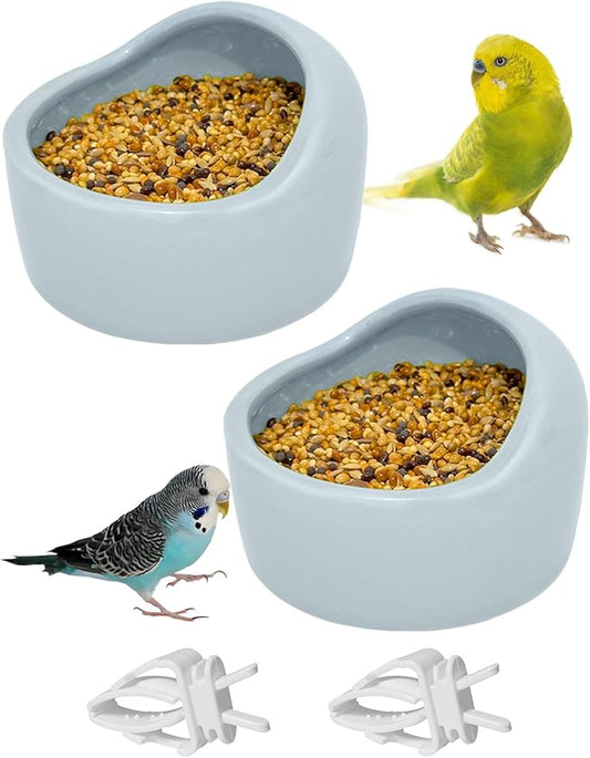 2 Pcs Bird Food Bowl Ceramic Bowls for Birds Small Parakeet Food Bowl Parrot Feeding Cups, Bird Cage Feede for Parakeets Conure Cockatiels Lovebird Budgie (Blue)