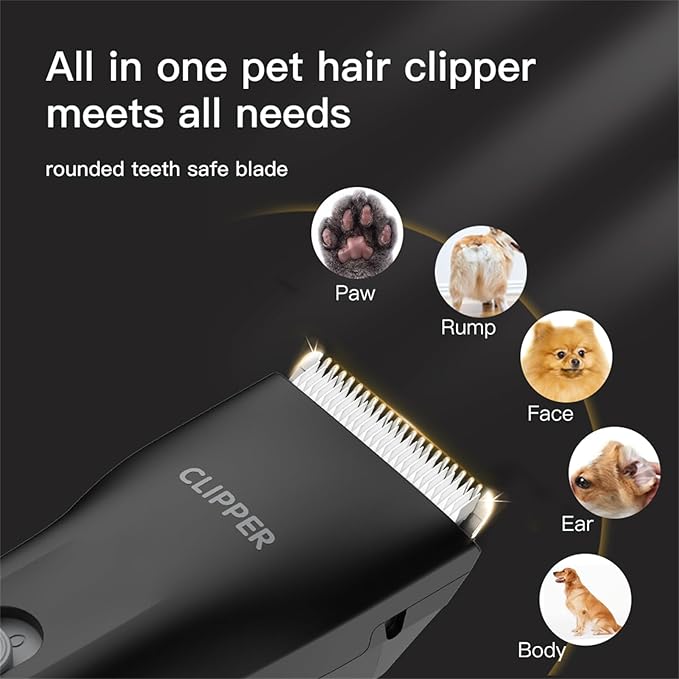 Prowerful Home Professional Dog Grooming Kit Clipper Low Noise USB Rechargeable Gifts for Dog Cat Black,TS006