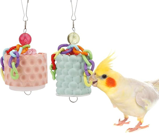 Wontee Bird Beak Grinding Stone Bird Calcium Block Chewing Treats Toy for Budgies Cockatiels Conures Quaker Senegal Parrot, 2PCS (Orange+Green)