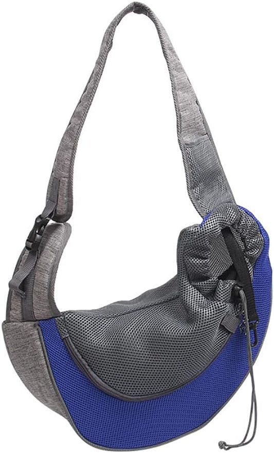 Pet Dog Sling Carrier, Breathable Mesh Hand Free Adjustable Travel Safe Puppy Sling Bag Dog Satchel Carrier for Dogs Cats Rabbit Small Animals (Adjustable Buckle for 5-10 lbs, Blue)