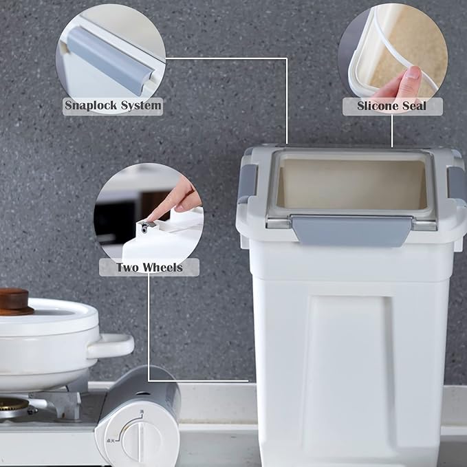 HANAMYA 10 Liter / 20 lbs Rice Storage Container with Measuring Cup, BPA free, For Rice | Grain | Pet Food | Flour, 1 count, White