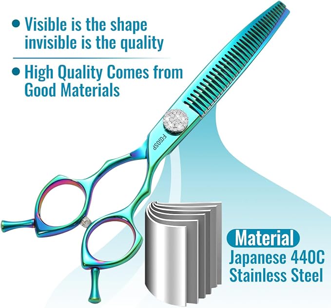 Professional Curved Thinning Shears Dog Grooming Scissors 7.5'' Blue Green Curved Chunkers Shears for Grooming Large Dogs Pet 35 Teeth Japan 440C(Curved Chunkers,Turquoise)