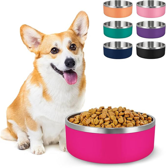 LIHONG Stainless Steel Dog Bowls for Small Medium Sized Dogs Non Slip,Insulated Dog Bowl,Pet Bowl for Food and Water,Rustproof(40oz,Pitaya Pink)