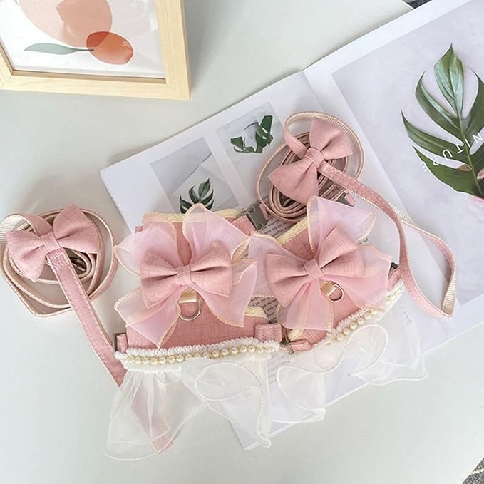 Rabbit Harness and Leash for Walking Escape Proof - Cute Skirt Mesh Breathable Bunny Vest Harness Outdoor Camping Hiking Training - Also Suit for Small Animals (Grey,S)