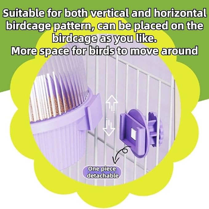 Bird Feeder for Cage – No Mess Feeder & Water Dispenser, Easy to Install and Clean, Semi-Enclosed Design Prevents Splashing (Pink)