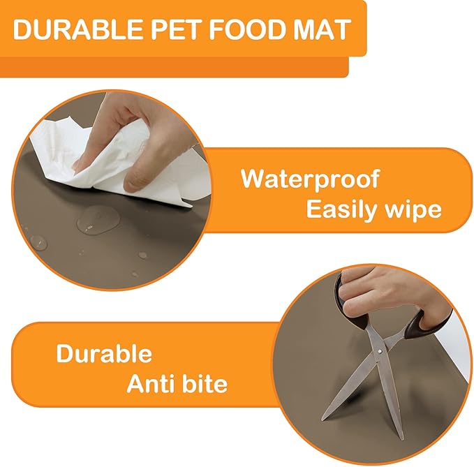 KVK Dog Water Mat 39.4×29.5in - Silicone Dog Mats for Food and Water Extra Large - Pet Food Mat for Floors Waterproof - Pet Feeding Mats Prevent Water Food Spills - Taupe