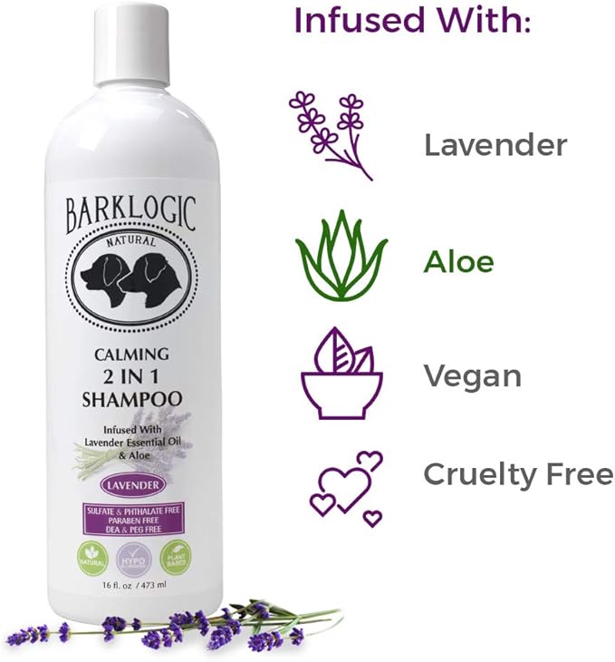 Plant Based 2 in 1 Dog Shampoo and Conditioner, Lavender, 16 fl oz - Grooming Essentials for A Quality Coat - No Parabens, No Phthalates, No Sulfates, No DEA & PEG, Safe & Vegan