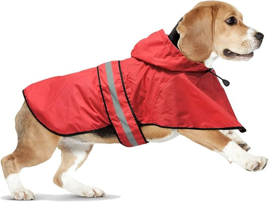 Reflective Dog Raincoats Hooded - Waterproof Lightweight Dog Raincoat Slicker Poncho, Adjustable Safety Dog Rain Coat Jacket for Small, Medium, Large Dogs (Medium, RED)