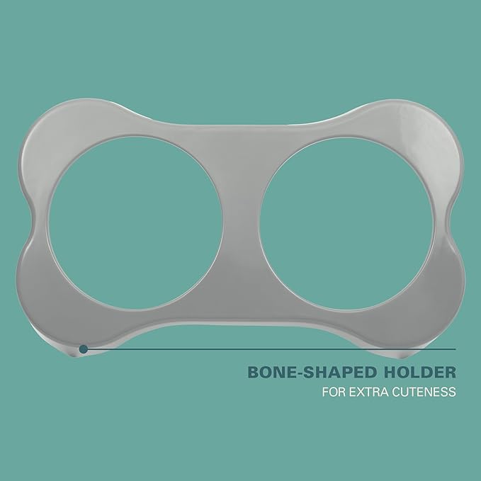 Gibson Home Bow Wow Meow 3-Piece Elevated Dog Bowl Set – Bone-Shaped Raised Feeder with 2 Stainless Steel Bowls for Medium to Large Dogs, Non-Slip, Easy to Clean, Grey