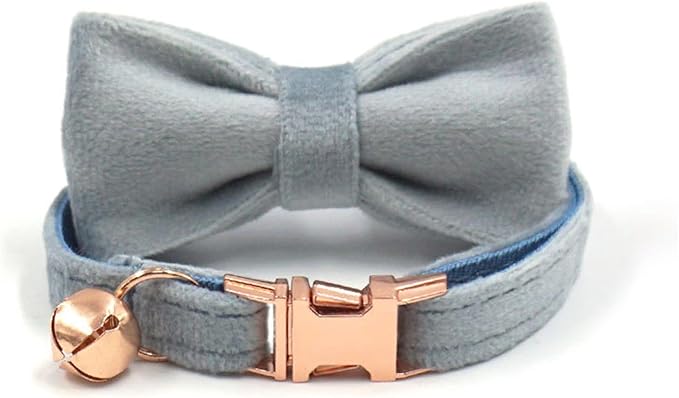 Personalized Cat Collar with Bells,Velvet Customized Small Cat Collar with Name Tag,Pet Collar with Name Phone Number Engraved ID Tags for Boy and Girl Kitten Cats (Mist Blue)