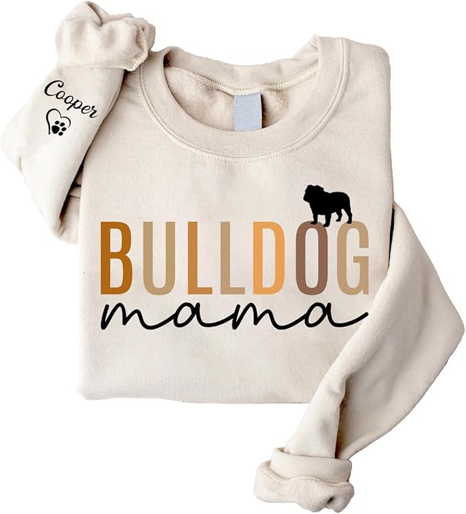 LOVELYPOD Custom Dog Mama Sweatshirt with Dogs Name on Sleeve, Fur Mom Sweater, Dogs Lover