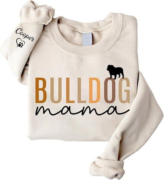 LOVELYPOD Custom Dog Mama Sweatshirt with Dogs Name on Sleeve, Fur Mom Sweater, Dogs Lover