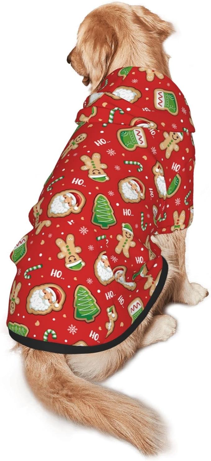 Santa Claus with Gingerbread Man Hoodie,Christmas Cosplay Dog Clothes with Pocket and Hat Winter Clothes Sweaters X-Small