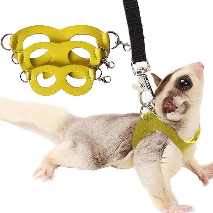 Meow&Woof 3 Pack Sugar Glider Harness and Leash Set Small Animal Training Walking Vest for Squirrel Hamster Rat Yellow