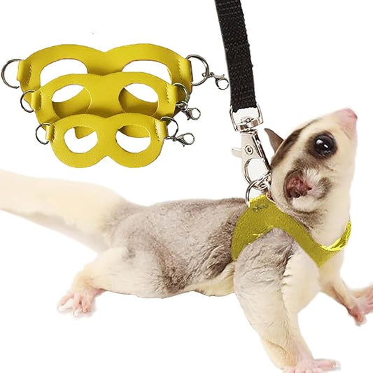 Meow&Woof 3 Pack Sugar Glider Harness and Leash Set Small Animal Training Walking Vest for Squirrel Hamster Rat Yellow