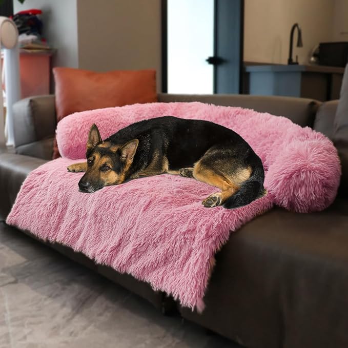 Tinaco Luxurious Calming Dogs/Cats Bed Mats, Dog Pad Washable Removable Couch Cover, Plush Long Fur Mat for Pets, Waterproof Lining, Perfect for Small, Medium and Large Dogs and Cats (Pink, 53"x39")