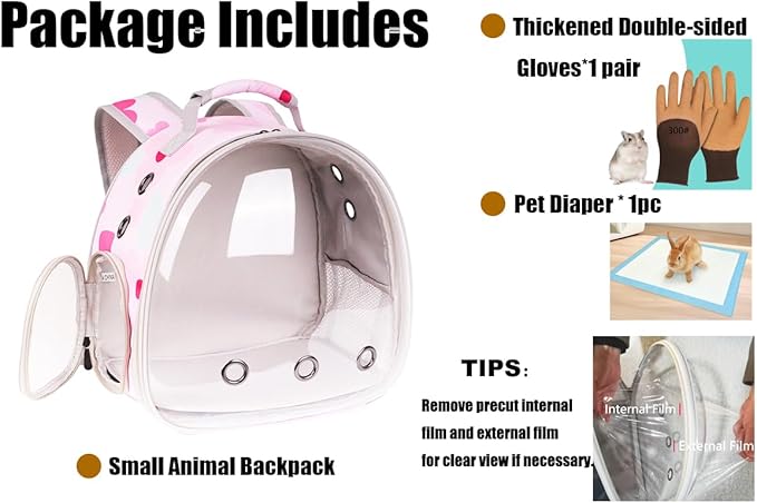 Portable Small Animal Backpack Travel Breathable Pet Carrier Bag Cages for Guinea Pig, Rabbit, Bearded Dragon, Squirrel, Tortoise, Bird, Lizard, Sugar Glider
