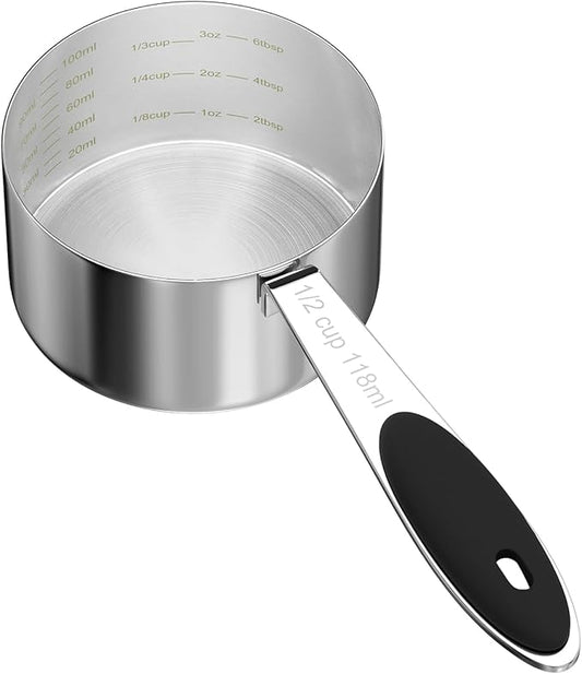 1PCS 1/2CUP(118ml) Dog Cat Food Scoop, Stainless Steel Measuring Cup, Metal Pet Scooper with Inner Precision Scale Measurement
