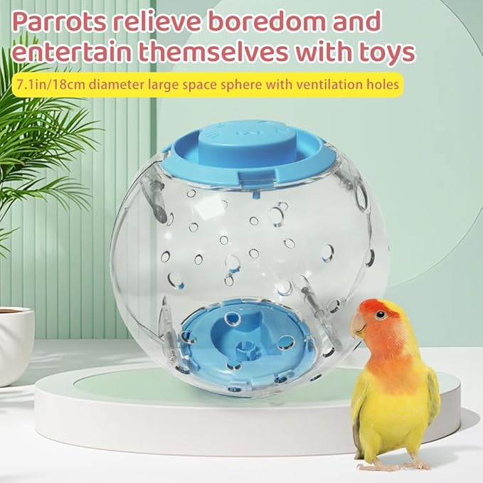 Bird Toys Parrot Running Ball for Small Birds Transparent Breathable Large Space for Parakeets, Conures, Budgies, and Lovebirds, Diameter 7.1-inch