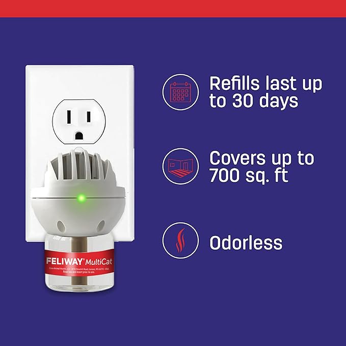 FELIWAY MultiCat 30 Day Cat Calming Plug In Pheromone Diffuser Starter Kit, 48ml - Helps Reduce Conflicts and Signs of Tension in Multi-Cat Households