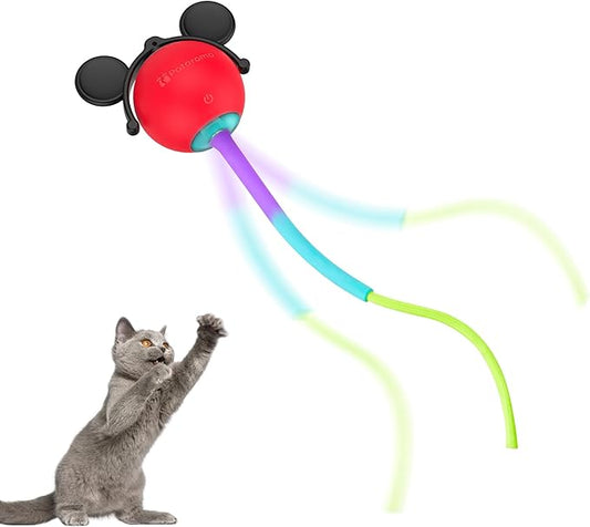 Potaroma Interactive Moving Ball Cat Toys with Fluffy Tail, Chargeable Kitten Toy for Indoor Kitten Exercise, Smart Interactive Cat Rolling Ball, 2 Inches