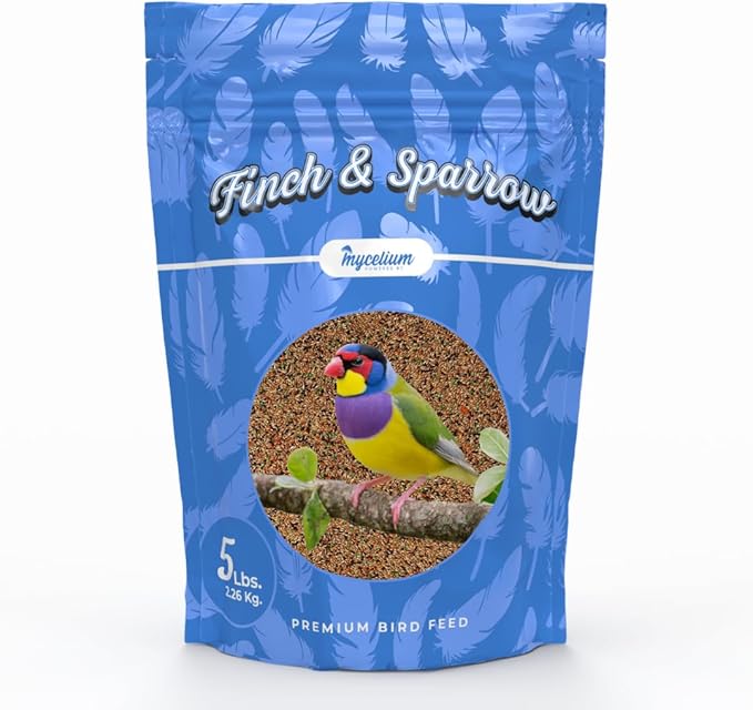 Mycelium Finch and Sparrow Plus | Organic & Non-GMO Bird Food with Vitamins, Seeds & Whole Eggs | Perfect for Outside Feeders | Sustainable Wild Bird Seed, 5 lbs