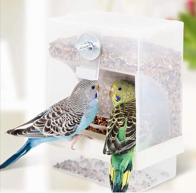 Parrot Automatic Feeder,No-Mess Bird Feeder,Cage Accessories for Budgerigar Canary Cockatiel Finch Parakeet Seed Food Container by Old Tjikko (Screw-Fixed Bird Feeders)