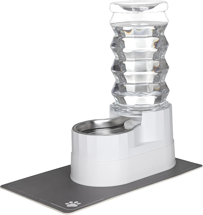 RIZZARI Automatic Dog Water Dispenser：8L Lagre Stainless Steel Raised Pet Water Bowl Gravity Feeder with Filter & Waterproof Mat - Indoor/Outdoor Pet Feeder