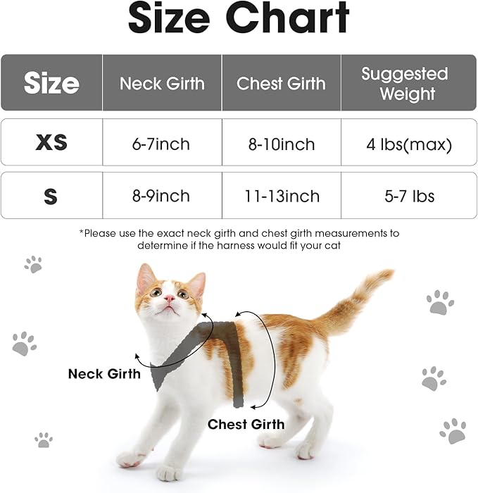 Cat Vest Harness and Leash Set for Walking Escape Proof, Adjustable Kitten Harness Breathable Mesh with Reflective Strips Harness for Kitty Puppy Bunny (Black,S)