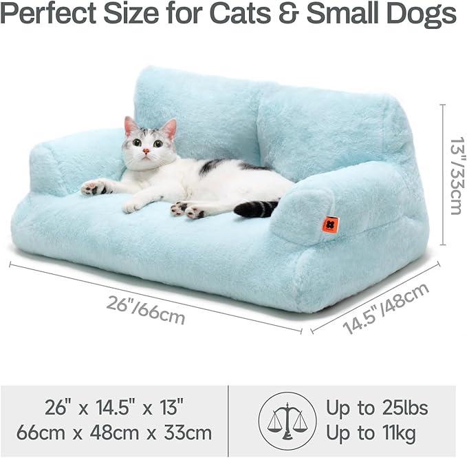 MEWOOFUN Cat Bed for Indoor Cats, Washable Dog Beds for Small Dogs & Cats, Fluffy Cat Couch with Non-Slip Bottom (Blue, 26.0" L x 19.0" W x 13.0" Th)