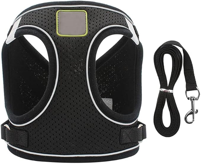 Puppy Harness and Leash Set, Escape Proof Dog Cat Vest Harness for Cats Small Medium Dogs, Adjustable Reflective Step in Harness,Soft Mesh Comfort Fit No Pull No Choke (Medium(13.7"-15.7"), Black)