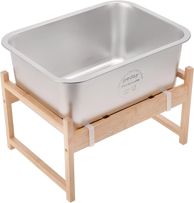 PEDAY 2.64 Gallon Raise Dog Water Bowl, Human Grade 18/8 Stainless Steel