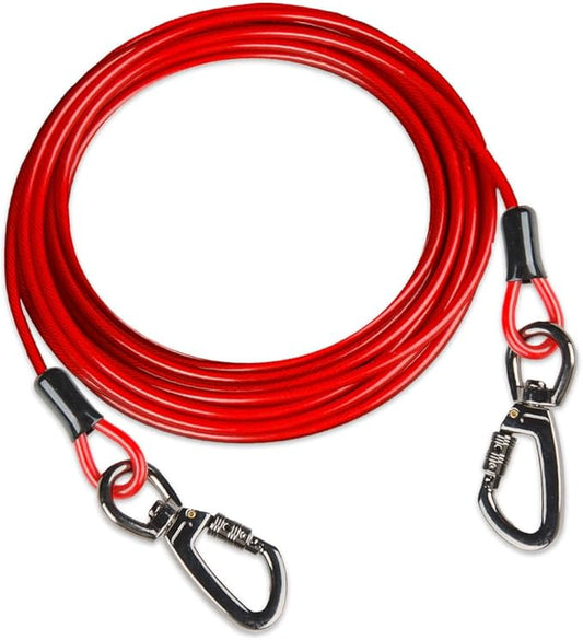 Dog tie Out Cable, 10/20/25/30/50/70/100 feet, Suitable for Dogs up to 350 pounds, Dog Cable with Swivel Buckle, Lightweight, Non-Winding, for Outdoor Camping, Yard Dog Cable (Red, 30FT)