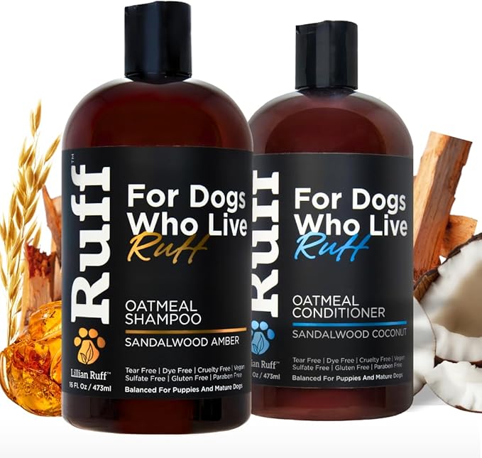 Ruff by Lillian Ruff Oatmeal Dog Shampoo & Conditioner with Aloe & Coconut Oil | Relieves Itching & Hot Spots | Moisturizing & Deodorizing | Safe for Puppies | USA Made