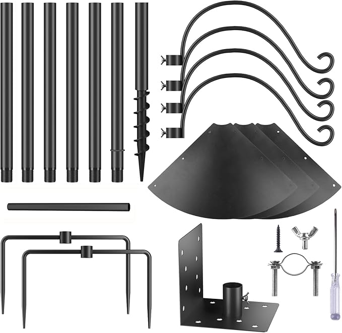 92 Inch Bird House Pole for Garden, Optimech Bird Feeder Poles with Squirrel Proof Baffle 4 Shepherd Hooks,Heavy Duty Stand 5-Prong Anchor Feeding Station (Bird House NOT Included)