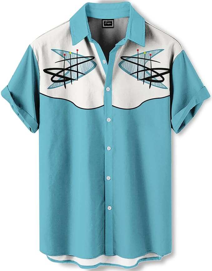 Men’s Hawaiian Shirt Western Cowboy Symmetrical Print Short Sleeve Button Down Casual Beach Holiday Summer Shirt