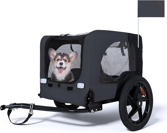 Pet Bike Trailer for Dogs, 88LBS Capacity Dog Bicycle Trailer with 20" Pneumatic Rubber Wheels, Multi-Directional Ventilation, Waterproof Cover, Perfect for Cycling with Pets