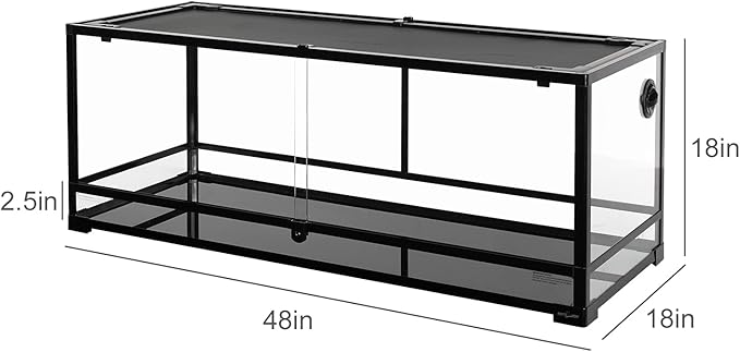 REPTI ZOO 67 Gallon Reptile Large Terrarium Newly Upgraded All Glass 48" x 18" x 18" Double Hinge Door with Top Ventilation Reptile Terrarium(Knock-Down)