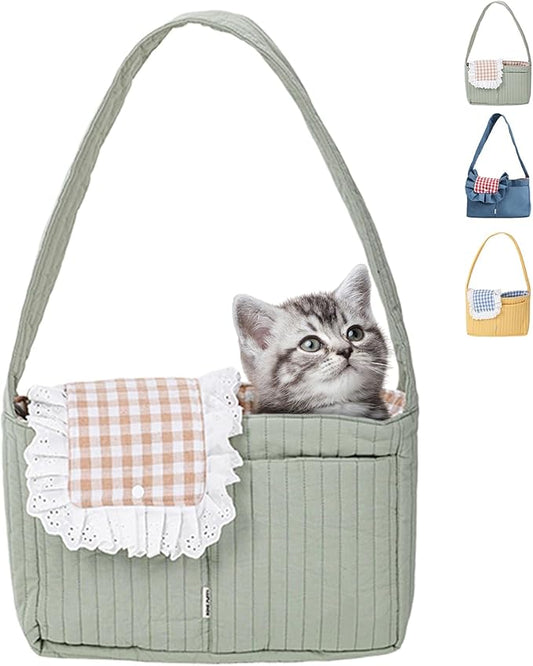 ETIAL Pet Sling Carrier for Small Dogs Cats, Foldable Breathable Front Carry Bag Up to 12lbs, Hands-Free Lightweight Shoulder Pet Carrier with Wide Padded Strap for Travel, Walking (Green)