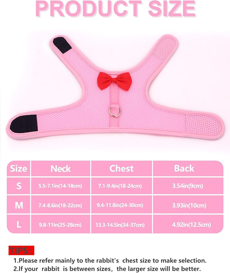 Rabbit Leash and Harness Set for Walking Escape Proof,Mesh Breathable Adjustable Bunny Leash Camping Hiking Training for Bunny Ferret Kitten Puppy Pink S Young Rabbit 1-3 Months