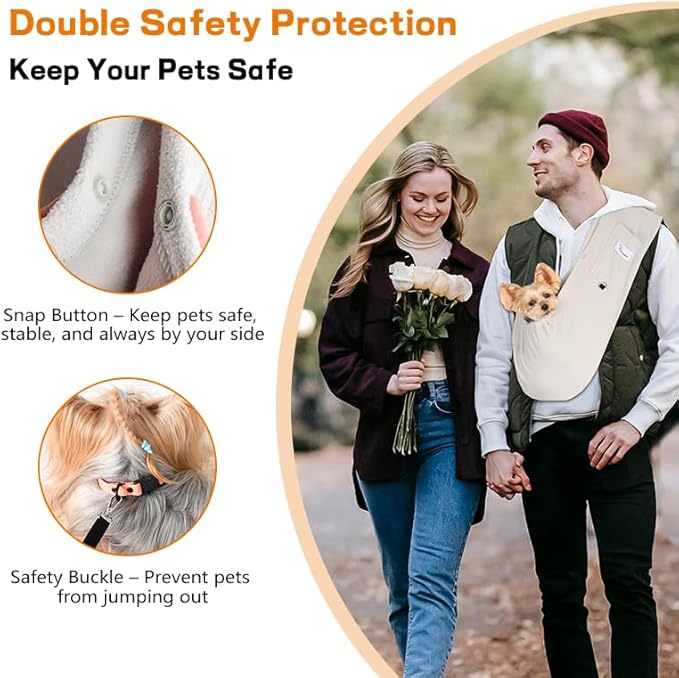 Dog Sling Carrier for Cats and Small Dogs – Hands Free Pet Sling with Adjustable Safety Strap & Buckle, Soft Cat Sling Carrier for Snuggling, Portable Dog Carrier Sling (Large, Grey)