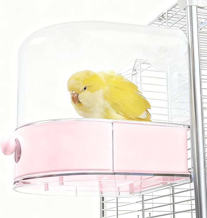 mini&moe Bird Bath for Cage, 4 in 1 Multifunction Birds House/Bath/Litter Box/Feeder Room, Bird Cage Accessories for Pet Birds Conure Budgies Cockatiels Lovebird,Finches, Parakeets, Mannikin, Pink