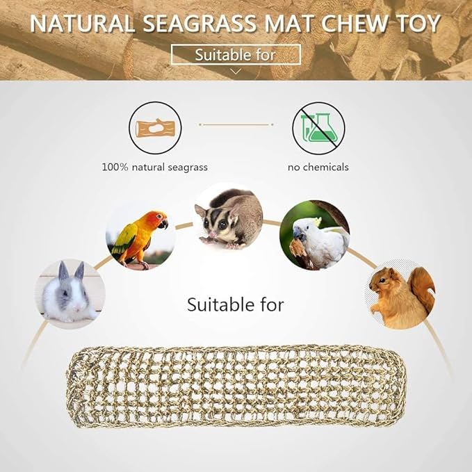 Bird Seagrass Mat 30" × 7" Parrot Natural Grass Woven Net Hammock Parakeet Climbing Rope Ladder Mat Chew Toys Cage Accessories for Pigeon Macaw Cockatiel Conure Budgie Cockatoo Rat Bearded Dragon