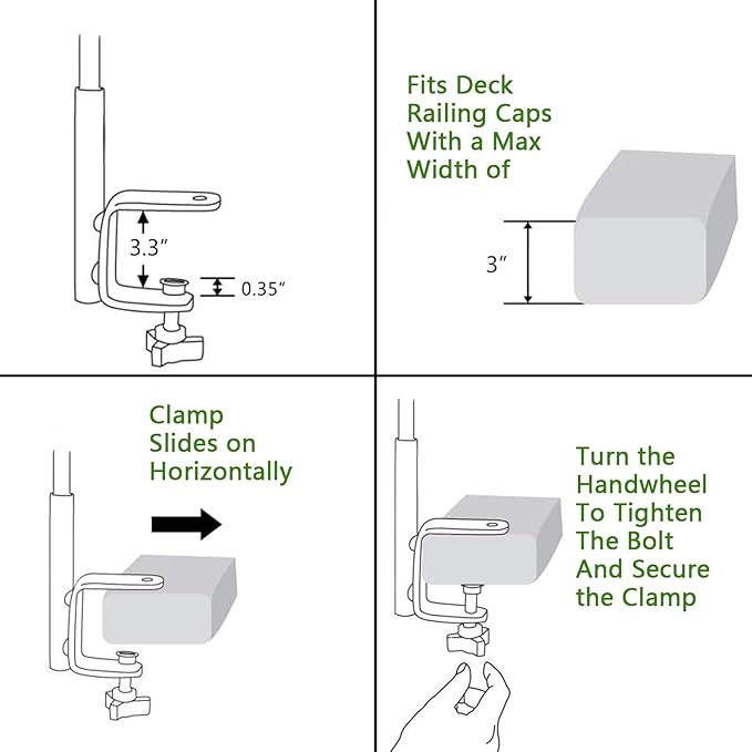 FEED GARDEN Deck Bird Feeder Pole, 42 Inches, Multiple Hooks, Adjustable, Detachable, Heavy Duty Steel, Stable, Black, BirdFeeders Porch for Deck Kit for Outside Bird Feeders and Plant Hangers