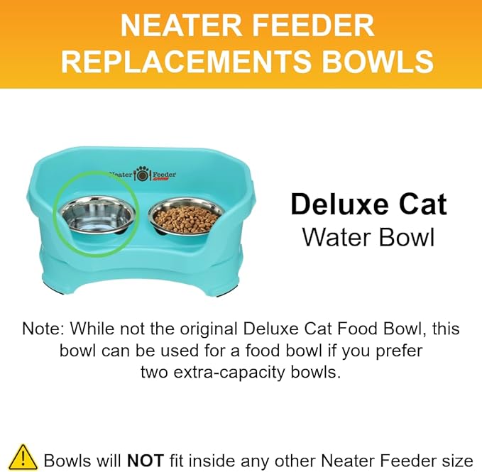 Neater Pet Brands 1.5 Cup (12 oz.) Shallow Stainless Steel Cat Bowls, Set of 2 Neater Feeder Replacement Bowls (Deluxe Model), Metal Cat Dishes for Food and Water, Whisker Friendly, Dishwasher Safe