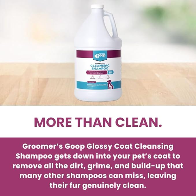 Groomer’s Goop Glossy Coat Pet Shampoo - Deep Cleansing Formula Enhances Shine & Luster in Dog & Cat Coats, Moisturizes Skin, Rich Lather - 1 Gallon Bottle